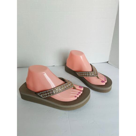 NWOT Skechers Vinyasa Glory Day Sparkly Straps Thong Flip Flop Wedge Sandal 8.5 - Picture 5 of 16